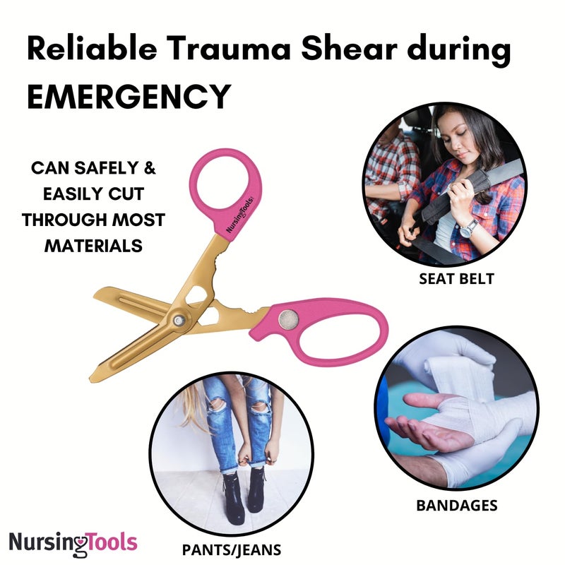 Nursingtools Hummingbird 4-in-1 Medical Scissors - Compact Pocket Size Trauma Shears for Nurses, Students, Practitioners & Medical Professionals (Hibiscus Pink) - Image 3