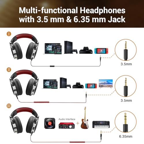 OneOdio Wired Over Ear Headphones Studio Monitor & Mixing DJ Stereo Headsets with 50mm Neodymium Drivers and 1/4 to 3.5mm Jack for AMP Computer Recording Podcast Keyboard Guitar Laptop - Red - Image 4