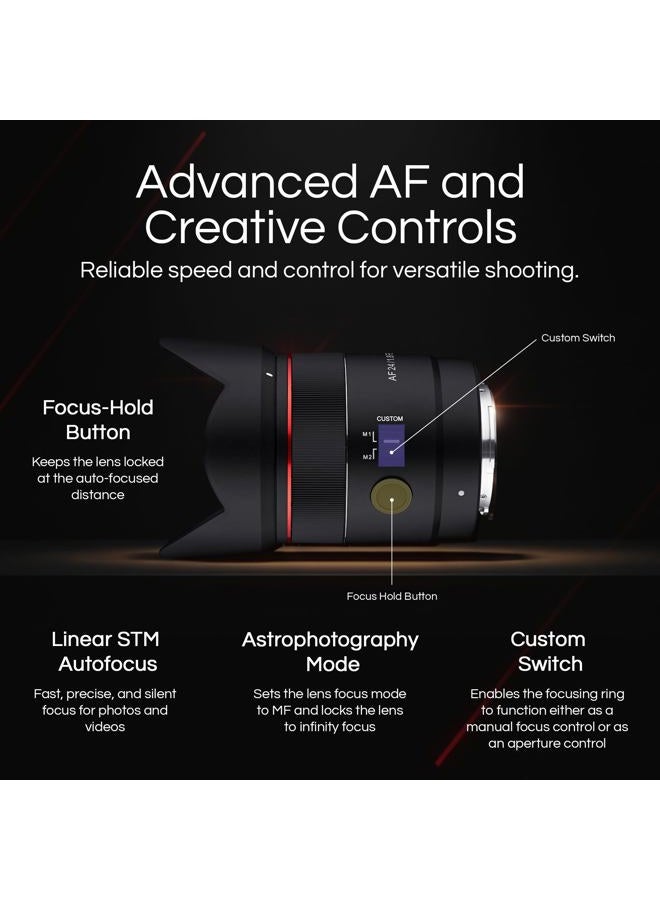 Samyang عدسة ساميانغ 24 مم F1.8 AF مدمجة كاملة الإطار بزاوية واسعة لسوني E، سوداء (SYIO2418-E) - Image 3