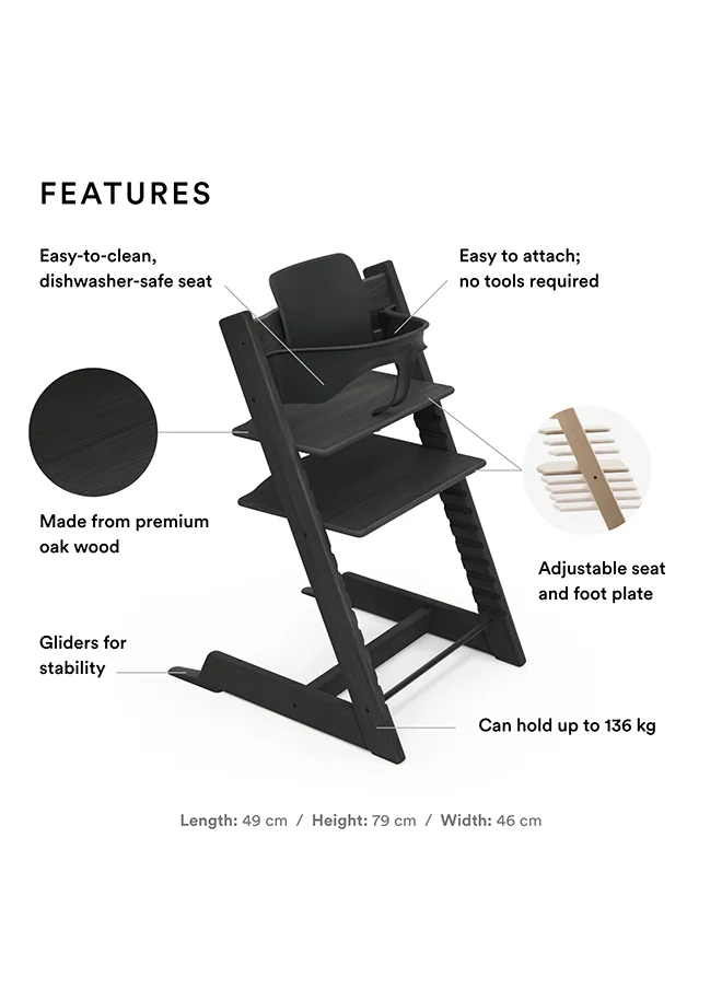 STOKKE Tripp Trapp High Chair With Baby Set Adjustable, Convertible Chair For Children And Adultsergonomic And Classic Design - Black