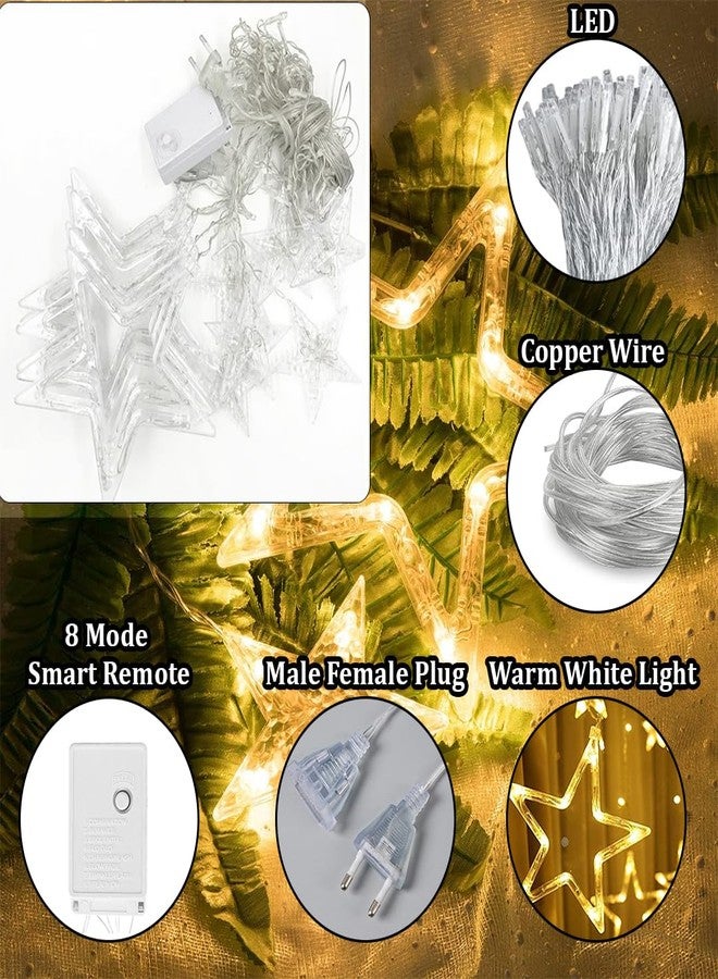 fizzytech Star Curtain LED String Lights - 138 LED, 8 Flash Modes, Warm White Copper Wire Fairy Lights for Window, Wall, Garden, Diwali, Christmas, Wedding & Home Decoration - Image 3