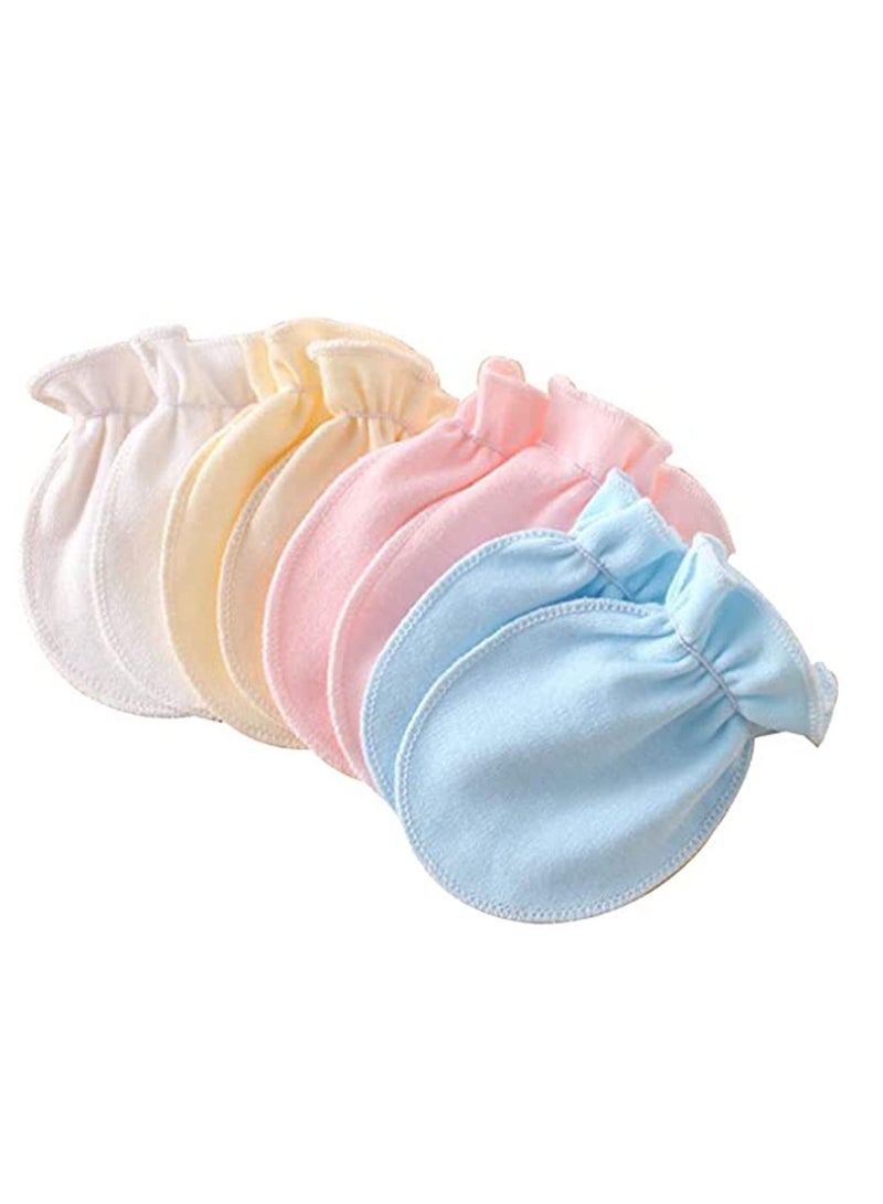 Y&D 4 Pairs Baby Glove Anti-grasping Gloves Newborn Protection Face Cotton Anti Scratching Pleated Style Stretchy Soft and Fashionable Boys Girls 0-6 Months (Random Color) - Image 1