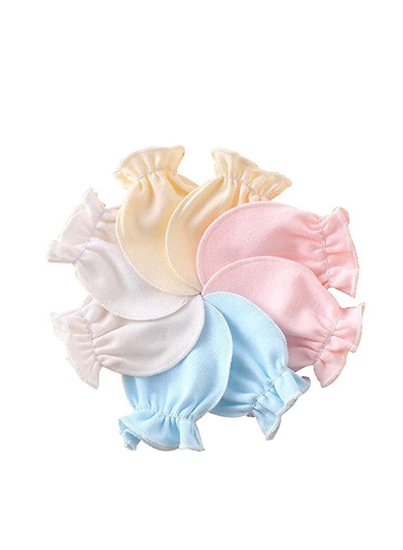 Y&D 4 Pairs Baby Glove Anti-grasping Gloves Newborn Protection Face Cotton Anti Scratching Pleated Style Stretchy Soft and Fashionable Boys Girls 0-6 Months (Random Color) - Image 2