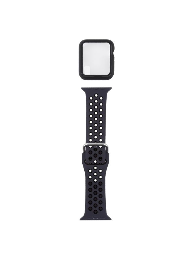BURAQ Protective Cover Silicone Watch Band + Protective Case with Screen Protector Set For Apple Watch Series 6 & SE & 5 & 4 40mm(Black)