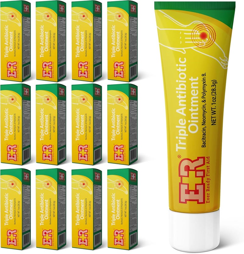 مرهم مضاد حيوي ثلاثي من إيفر ريدي للإسعافات الأولية 1.0 أونصة، مرهم الإسعافات الأولية للخدوش والجروح والحروق والوقاية من العدوى - 12 عبوة