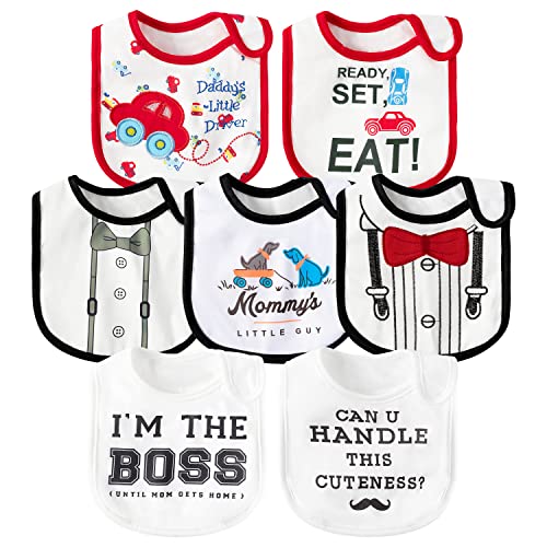 2ooya 7Pcs Cotton Waterproof Baby Bibs Adjustable Hook Loop Closure Infant Bib Unisex Black Red Newborn Babies Food Bibs Baby Keepsake Gift for Eating Teething Drooling Feeding（6-12 Months） - Image 1