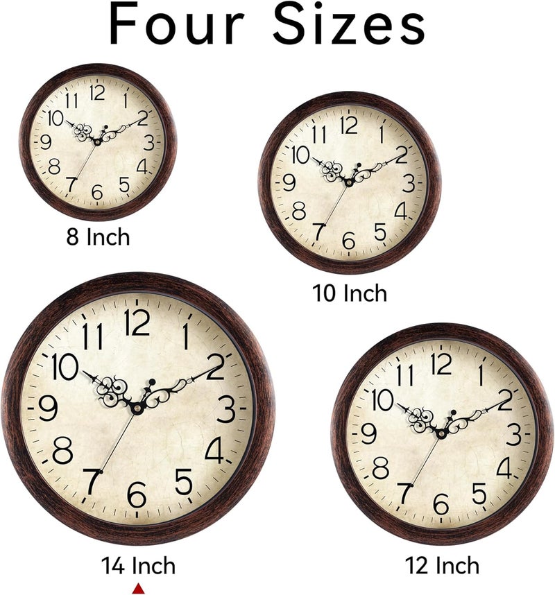 KECYET Wall Clock 14 Inch Vintage Wall Clocks Battery Operated Quartz Silent Non-Ticking Large Retro Rustic Style Decorative for Living Room, Home Office, Bedroom, Dining Room (Bronze) - Image 2