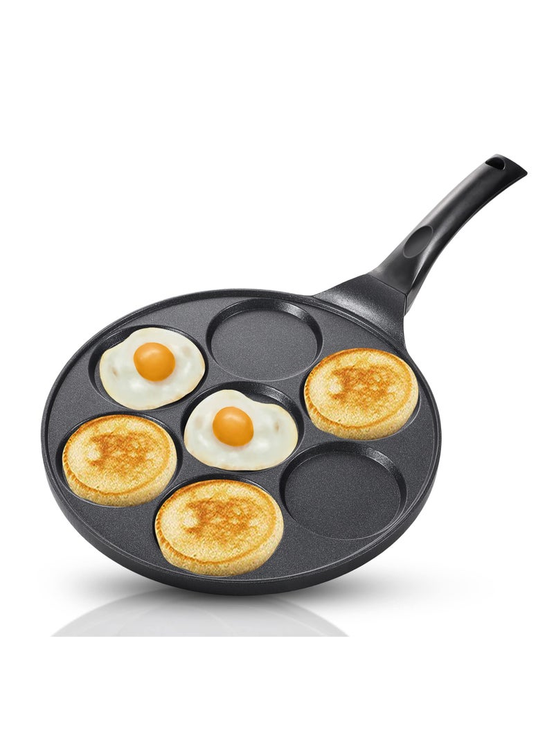 Mini Nonstick Pancake Maker with 7 Molds, PFOA-Free, Kid-Friendly Crepe Griddle, Gas Compatible, Perfect for Fun Breakfasts - Image 1