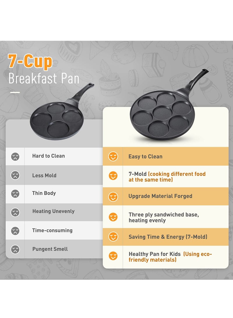 Mini Nonstick Pancake Maker with 7 Molds, PFOA-Free, Kid-Friendly Crepe Griddle, Gas Compatible, Perfect for Fun Breakfasts - Image 5