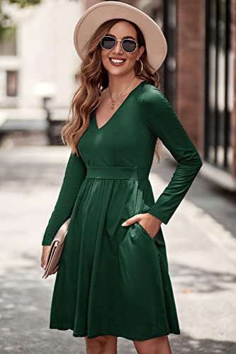 ULTRANICE Green Long Sleeve Womens Dresses 2025 Fashion Clothes Trendy Spring V Neck Casual Wedding Guest Dresses Semi Formal Party Vavation Outfits Plus Size Dress with Pockets(Green D,M) - Image 3