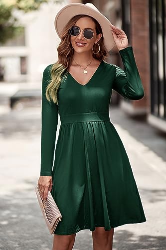 ULTRANICE Green Long Sleeve Womens Dresses 2025 Fashion Clothes Trendy Spring V Neck Casual Wedding Guest Dresses Semi Formal Party Vavation Outfits Plus Size Dress with Pockets(Green D,M) - Image 2