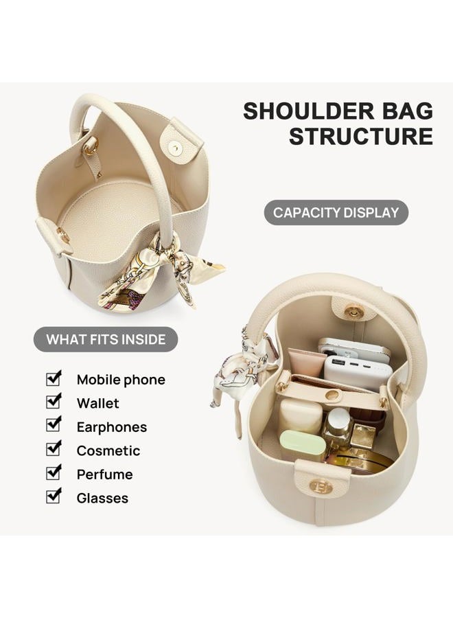 BOSTANTEN Small Crossbody Bags for Women Vegan Leather Mini Bucket Handbag Removable Shoulder Strap Beige - Image 4