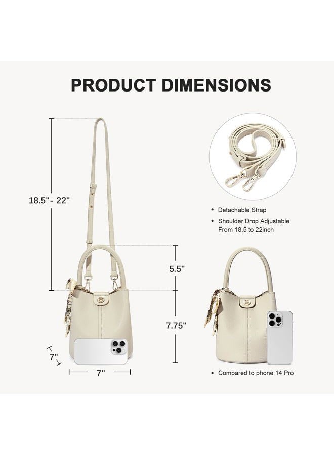 BOSTANTEN Small Crossbody Bags for Women Vegan Leather Mini Bucket Handbag Removable Shoulder Strap Beige - Image 3