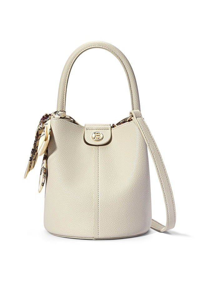 BOSTANTEN Small Crossbody Bags for Women Vegan Leather Mini Bucket Handbag Removable Shoulder Strap Beige - Image 1