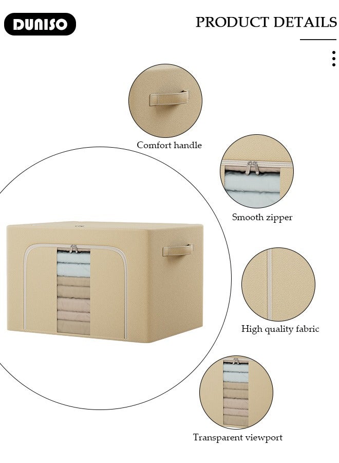 DUNISO 2 Pack Clothes Storage Bag,66L Foldable Clothing Storage Bins,Collapsible Storage Containers,Organizers Storage Containers,Space Saves Storage Box for Comforters, Blankets, Bedding,Toys, Books, Foldable with Sturdy Zipper, Beige  - Image 2