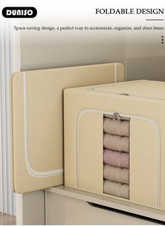 DUNISO 2 Pack Clothes Storage Bag,66L Foldable Clothing Storage Bins,Collapsible Storage Containers,Organizers Storage Containers,Space Saves Storage Box for Comforters, Blankets, Bedding,Toys, Books, Foldable with Sturdy Zipper, Beige  - Image 3
