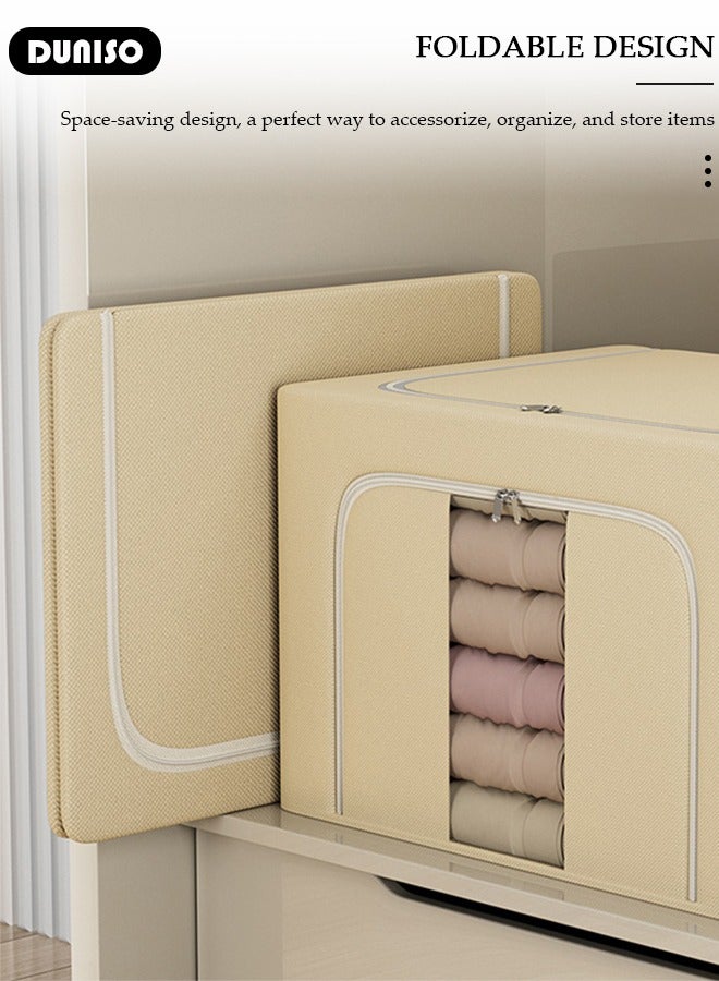 DUNISO 2 Pack Clothes Storage Bag,66L Foldable Clothing Storage Bins,Collapsible Storage Containers,Organizers Storage Containers,Space Saves Storage Box for Comforters, Blankets, Bedding,Toys, Books, Foldable with Sturdy Zipper, Beige  - Image 3