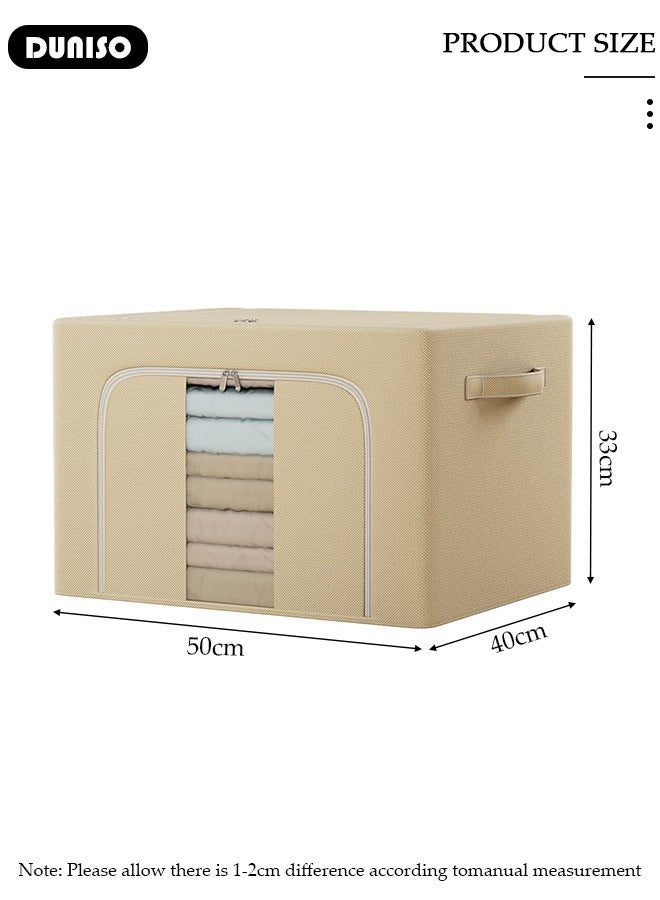 DUNISO 2 Pack Clothes Storage Bag,66L Foldable Clothing Storage Bins,Collapsible Storage Containers,Organizers Storage Containers,Space Saves Storage Box for Comforters, Blankets, Bedding,Toys, Books, Foldable with Sturdy Zipper, Beige  - Image 4