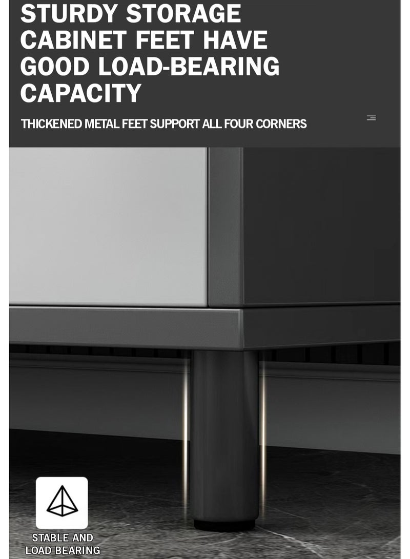 اليسا خزانة أحذية عصرية باللونين الرمادي الفاتح والرمادي الفاتح مع درج - مصنوعة من خشب MDF ومعدن، بأربعة أبواب لتخزين أكثر من 28 زوجًا، بتصميم سطح عمل مرتفع، 120×100×30 سم - منظم أنيق للمدخل للعائلات وعشاق الموضة - Image 3