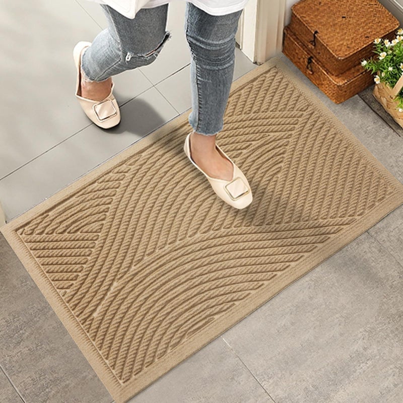 HIYARD Sturdy Front Door Mat, Absorbent Muddy Dirt Resist Welcome Door Mats Outdoor Indoor, Fade Resistant, Non-Slip Backing Entry Mat Low Profile Doormat for Entryway, 29Ã—17, 2 Pack, Beige - Image 2