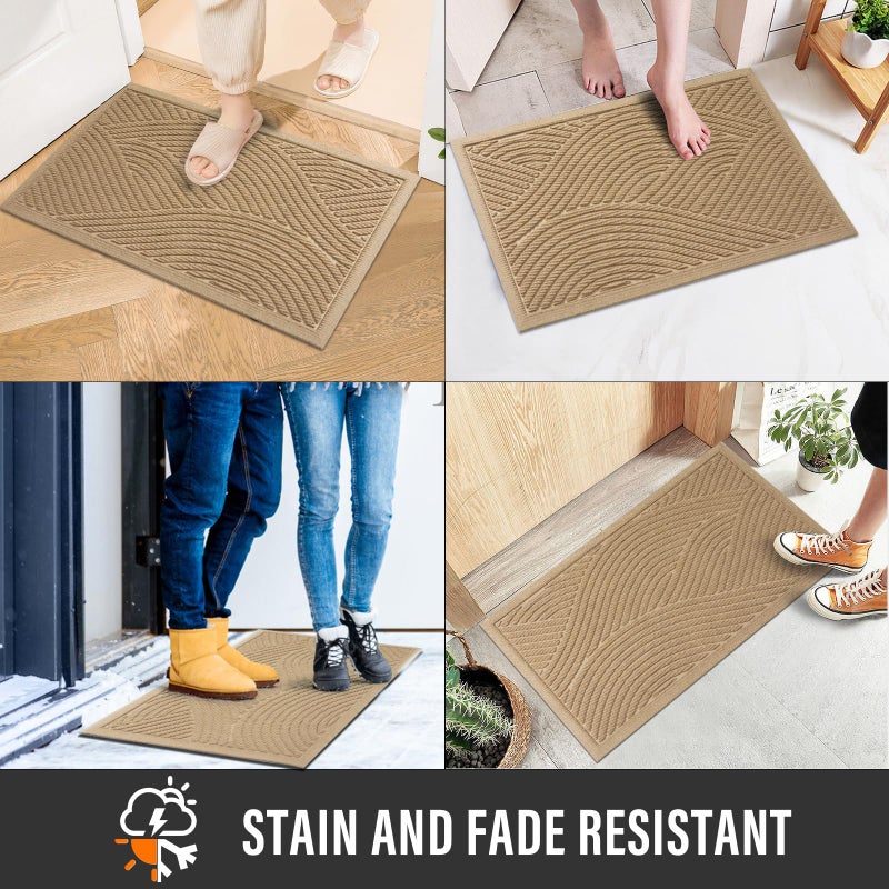HIYARD Sturdy Front Door Mat, Absorbent Muddy Dirt Resist Welcome Door Mats Outdoor Indoor, Fade Resistant, Non-Slip Backing Entry Mat Low Profile Doormat for Entryway, 29Ã—17, 2 Pack, Beige - Image 5