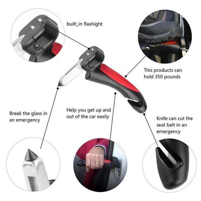 PUSHKH Car Cane Mobility Aid Standing Support Handle Portable Grab Bar for Physically Challenged Old People to Hold & Seat Vehicle Emergency Escape Tools with Window Breaker & Seat Belt Cutter - Image 4