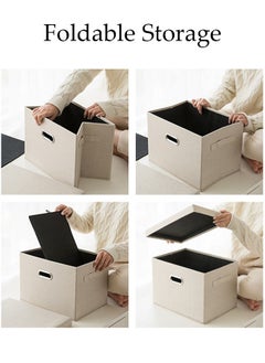 DUNISO 2pcs Wardrobe Clothes Organizer Cubes with Lids Foldable Fabric Decorative Storage Box Bins Organizer Containers Baskets with Cover Handles Divider for Bedroom Closet Living Room  - Image 4