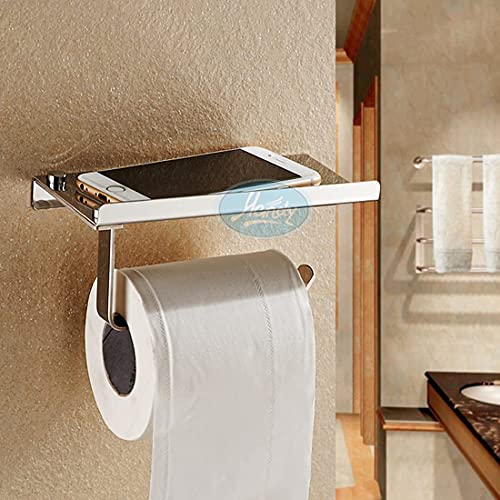 HANDY Wall Mounted Stainless Steel Toilet Paper Roll Holder with Shelf, Toilet Paper Dispenser, Tissue Dispenser with Phone Shelf Perfect for Baby Wipe| Bathroom Accessory (Silver) - Image 1