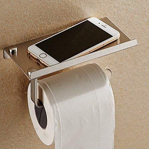 HANDY Wall Mounted Stainless Steel Toilet Paper Roll Holder with Shelf, Toilet Paper Dispenser, Tissue Dispenser with Phone Shelf Perfect for Baby Wipe| Bathroom Accessory (Silver) - Image 2
