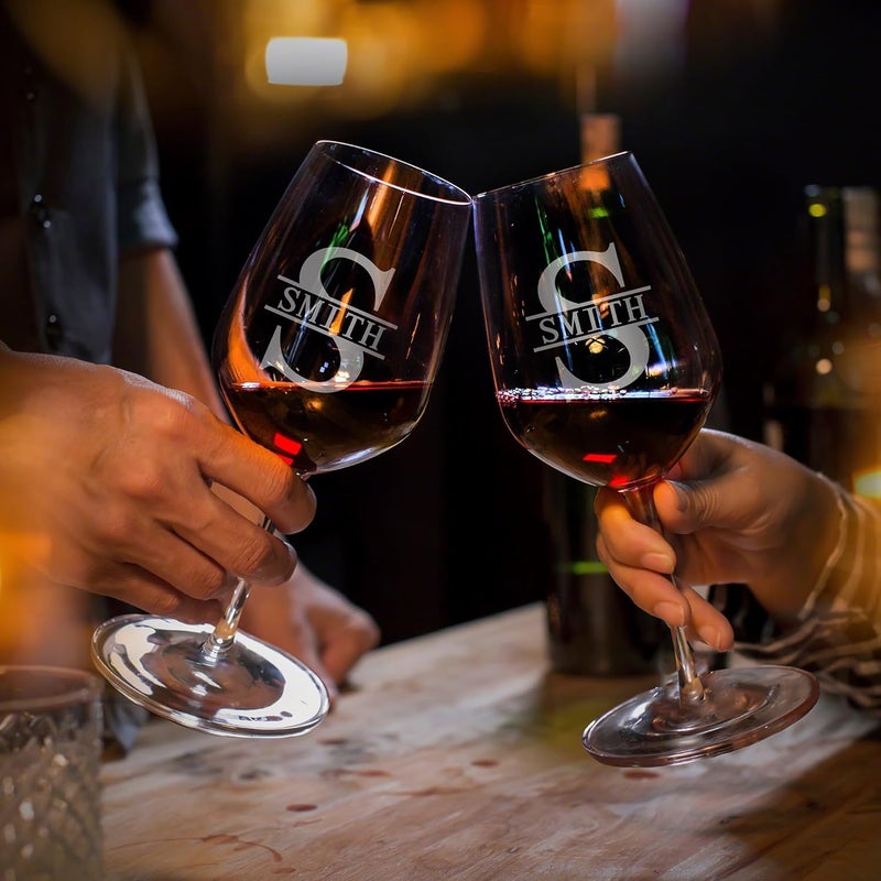 HomeWetBar Classic Monogrammed Wine Glasses Set of 4  Custom Ideas for Weddings Birthdays Anniversaries - Image 4