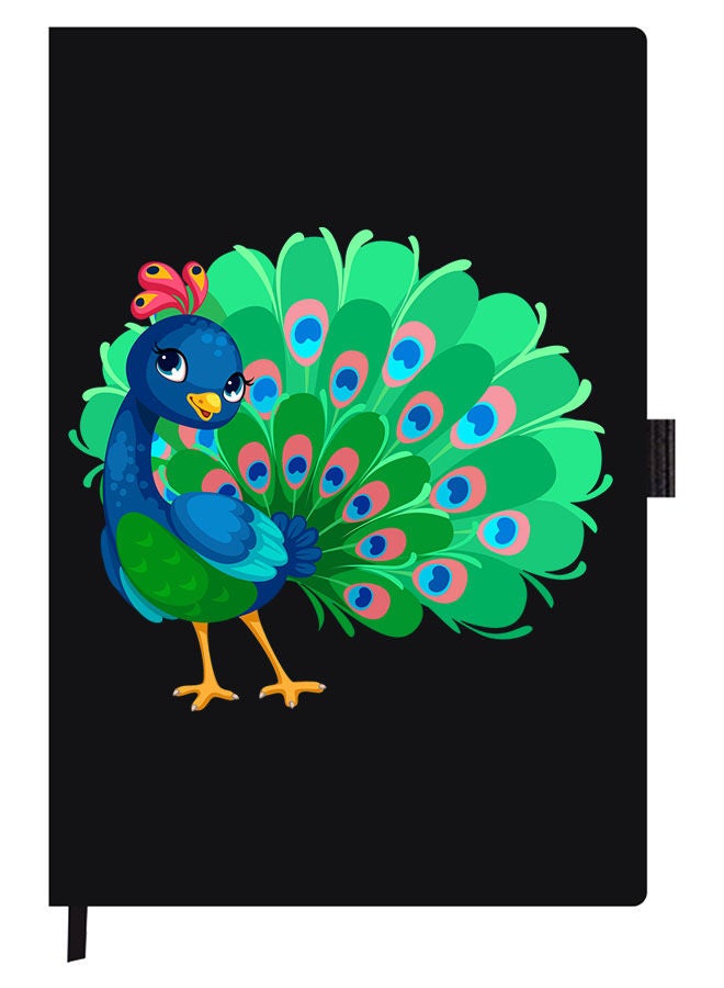 Theodor Designer A5 Thick Black Hardcover Notebook Peacock - Image 1