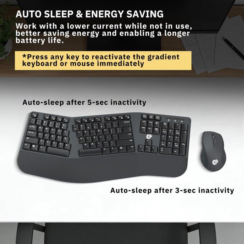 FOPETT Wireless Ergonomic Keyboard for PC, 2.4G Full Size Wireless Keyboard and Mouse Combo, Comfortable Natural Split Keyboard Mouse for Windows Computer Desktop Laptop - Image 5