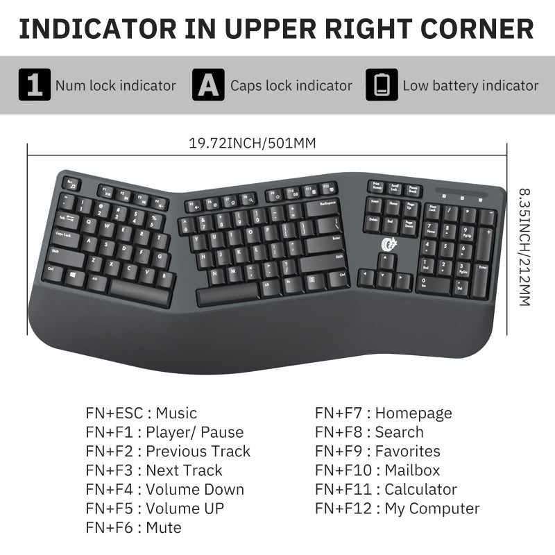 FOPETT Wireless Ergonomic Keyboard for PC, 2.4G Full Size Wireless Keyboard and Mouse Combo, Comfortable Natural Split Keyboard Mouse for Windows Computer Desktop Laptop - Image 2