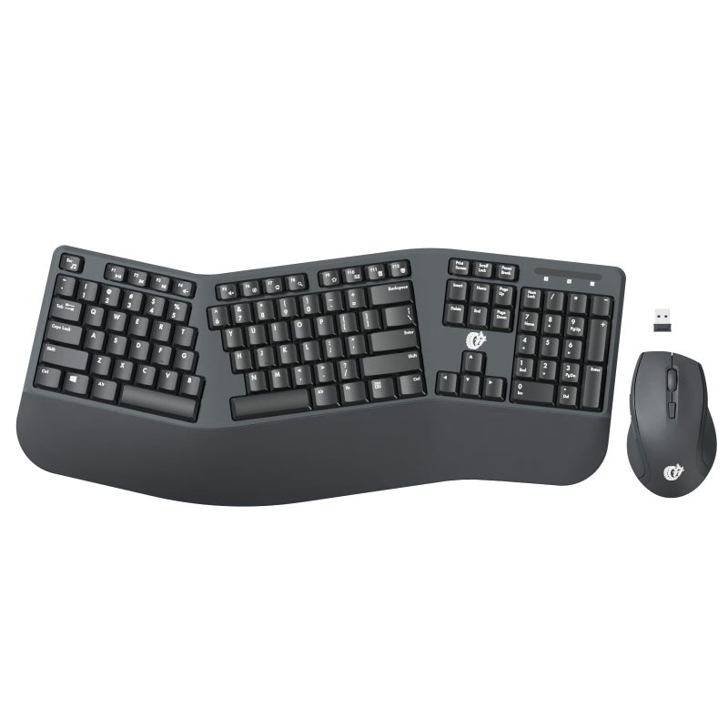 FOPETT Wireless Ergonomic Keyboard for PC, 2.4G Full Size Wireless Keyboard and Mouse Combo, Comfortable Natural Split Keyboard Mouse for Windows Computer Desktop Laptop - Image 1