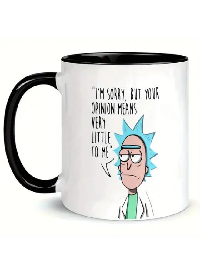 RYN كوب قهوة سيراميك 11 أونصة من وارنر بروس. ريك ومورتي - تصميم اقتباس "أنا آسف" لريك، أبيض مع مقبض أسود، كوب بورسلين للاستخدام المنزلي، المكتب، الهدايا (عيد الميلاد، ، عيد الشكر) - Image 1