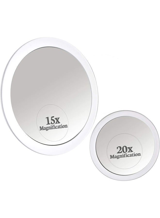 Mirrorvana 20 x 15 Times Magnifying Mirror with Suction Cup for Bathroom - Small Round Magnifying Mirror for Makeup - 10cm & 15cm - Image 1