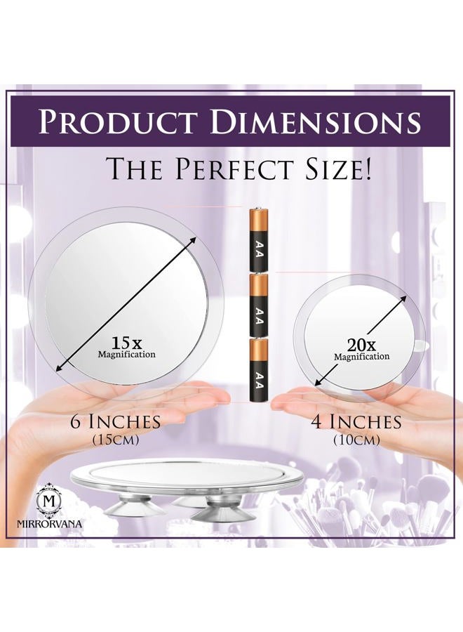 Mirrorvana 20 x 15 Times Magnifying Mirror with Suction Cup for Bathroom - Small Round Magnifying Mirror for Makeup - 10cm & 15cm - Image 4