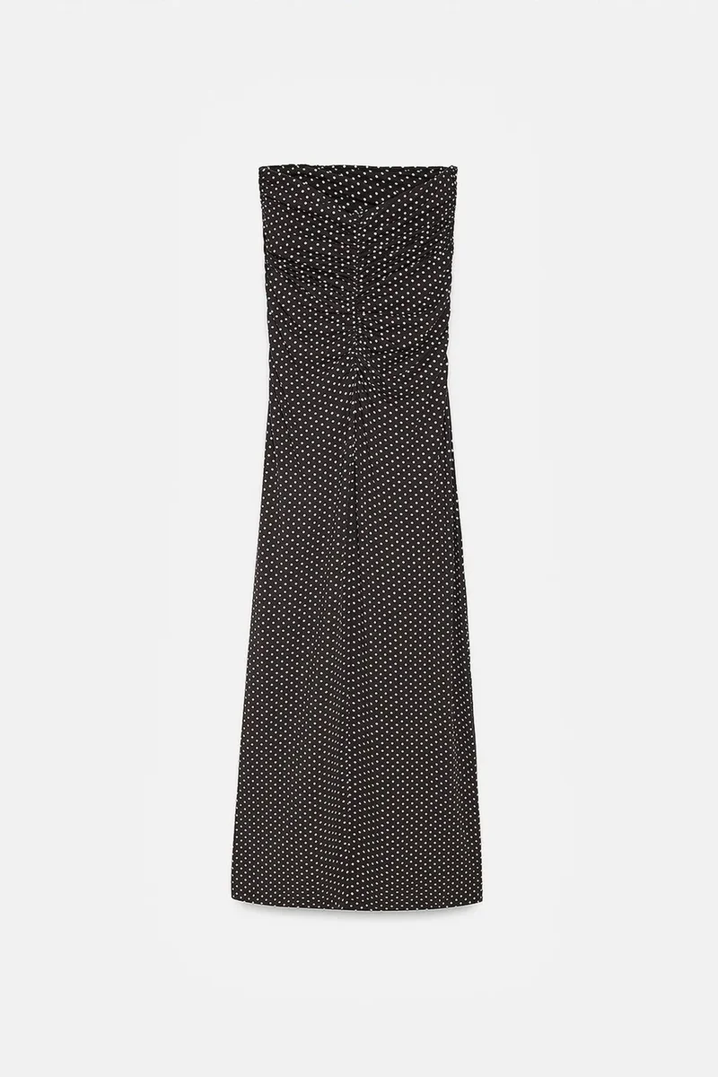 Dilvin Black DILVIN Strapless Polka Dot Bodycon Midi Dress for Women | Best Price UAE