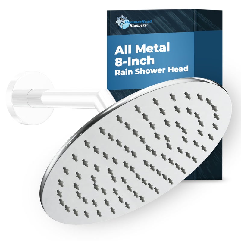 HammerHead Showers Solid Metal 8 Inch Rainfall Shower Head CHROME Shower Head Rainfall 25 GPM High Flow Shower Head Optimized for Pressure Large Round Rain Shower Heads