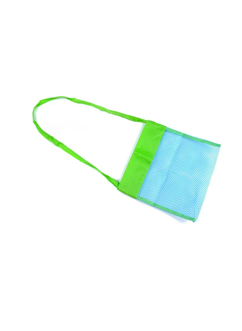 Y&D 1pc Small Children's Sand Digging Shell Bag Beach Toy Storage Mesh Handbag Backpack (Blue Mesh Green Tote Strap)