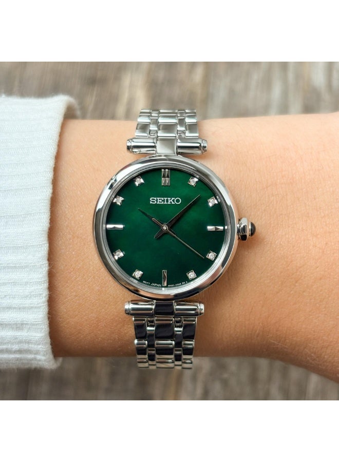 سيكو Classic Women's Watch HGH006P1, 29 mm Green Mother-of-Pearl Dial, Stainless Steel Case & Bracelet, 50 m WR - Image 2
