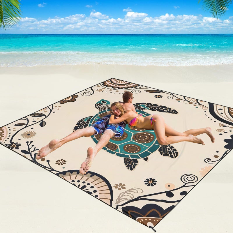 WIWIGO Beach Blanket Waterproof Sandproof Beach Mat 79" X 83"/10'x9'for 2-8 Adults Quick Drying Outdoor Picnic Mat Beach Accessories for Travel, Camping, Hiking - Image 1