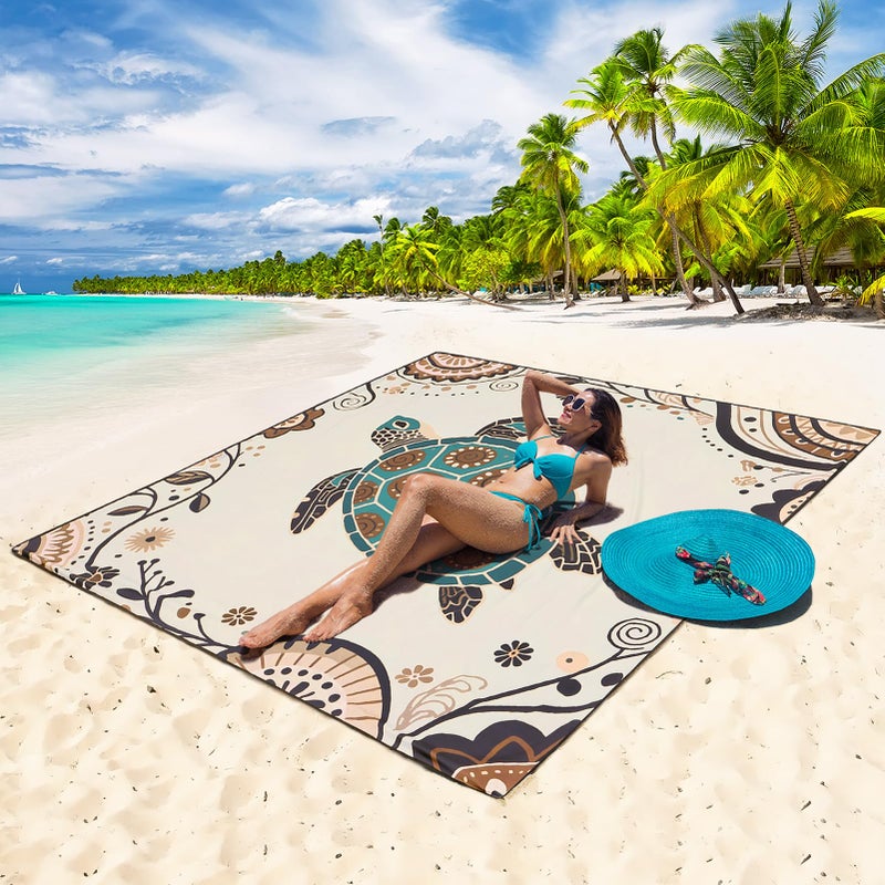 WIWIGO Beach Blanket Waterproof Sandproof Beach Mat 79" X 83"/10'x9'for 2-8 Adults Quick Drying Outdoor Picnic Mat Beach Accessories for Travel, Camping, Hiking - Image 4
