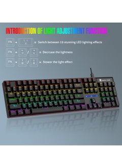 Rock Pow Gaming Keyboard Arabic English 104 Keys Mechanical Keyboard with RGB Backlit 19 Modes Wired Keyboard PBT Keycaps for PC Gaming and Working (Blue Switch)  - Image 3