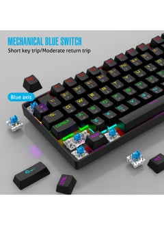 Rock Pow Gaming Keyboard Arabic English 104 Keys Mechanical Keyboard with RGB Backlit 19 Modes Wired Keyboard PBT Keycaps for PC Gaming and Working (Blue Switch)  - Image 2