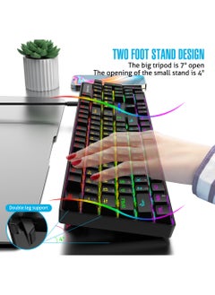 Rock Pow Gaming Keyboard Arabic English 104 Keys Mechanical Keyboard with RGB Backlit 19 Modes Wired Keyboard PBT Keycaps for PC Gaming and Working (Blue Switch)  - Image 4