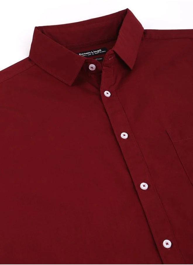 Dennis Lingo Slim Fit Maroon Men's Casual Shirt, Spread Collar, Full Sleeves, 100% Cotton,