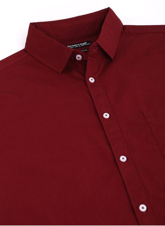 Dennis Lingo - Slim Fit Maroon Men's Casual Shirt, Spread Collar, Full Sleeves, 100% Cotton, - Image 1