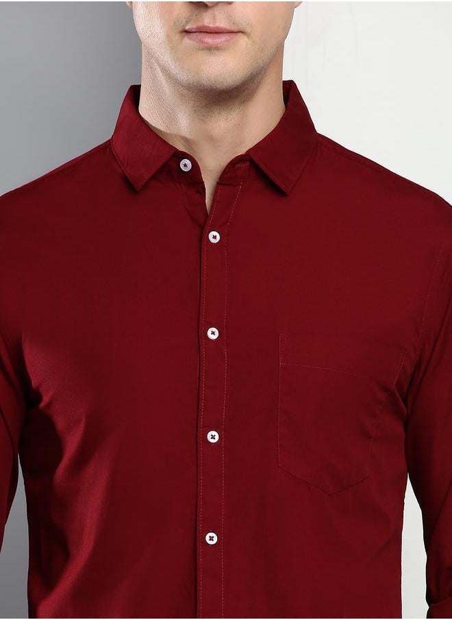 Dennis Lingo - Slim Fit Maroon Men's Casual Shirt, Spread Collar, Full Sleeves, 100% Cotton, - Image 1