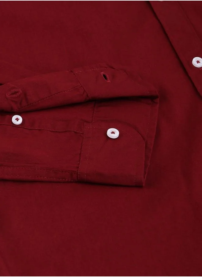 Dennis Lingo Slim Fit Maroon Men's Casual Shirt, Spread Collar, Full Sleeves, 100% Cotton,